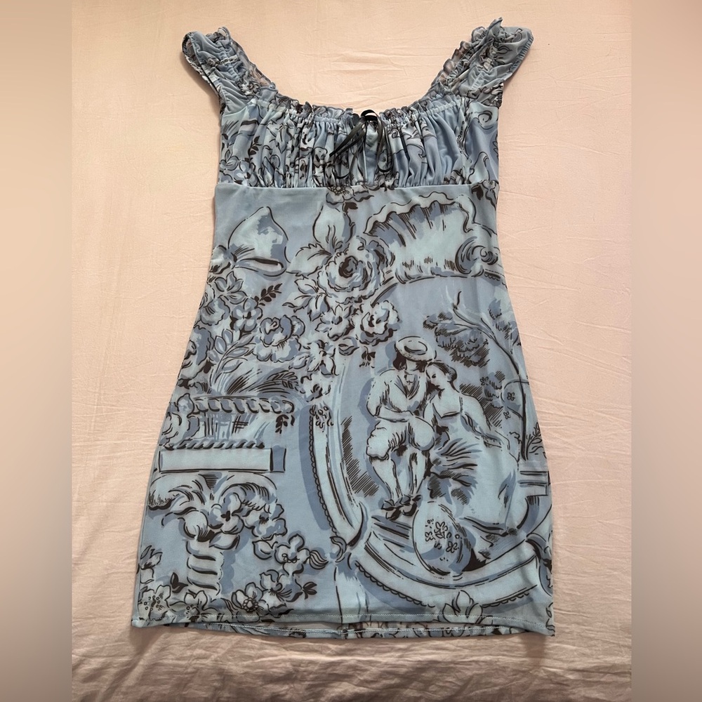 Kimchi Blue Floral Off-Shoulder Dress in Blue and Black